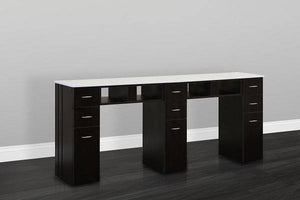 KM Double Manicure Table - 4 UV Gel Dryer Slots -  Dark Walnut or White - PediSpa.com