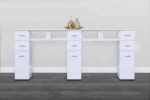 KM Double Manicure Table - 4 UV Gel Dryer Slots -  Dark Walnut or White - PediSpa.com